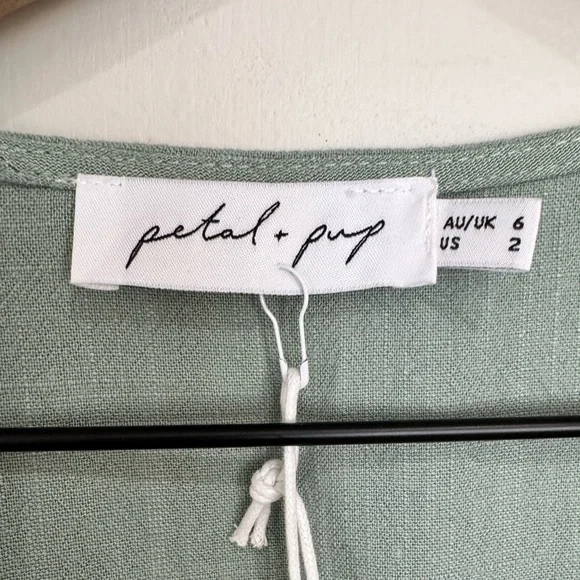Petal & Pup NWT Sage Green Linen Midi Wrap Dress Flutter Sleeves Size 2 - Picture 5 of 7